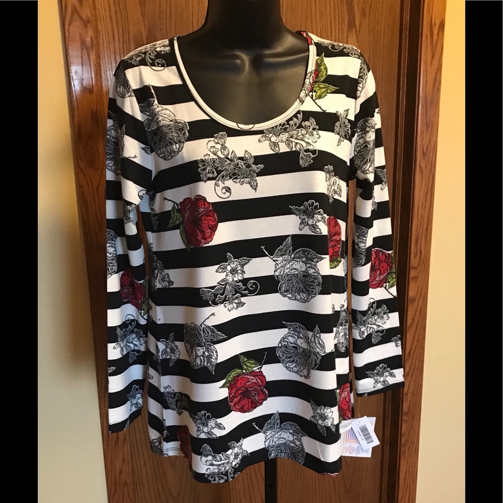 LuLaRoe XS Lynnae Black Floral Stripe NWT Unicorn - Picture 8 of 8